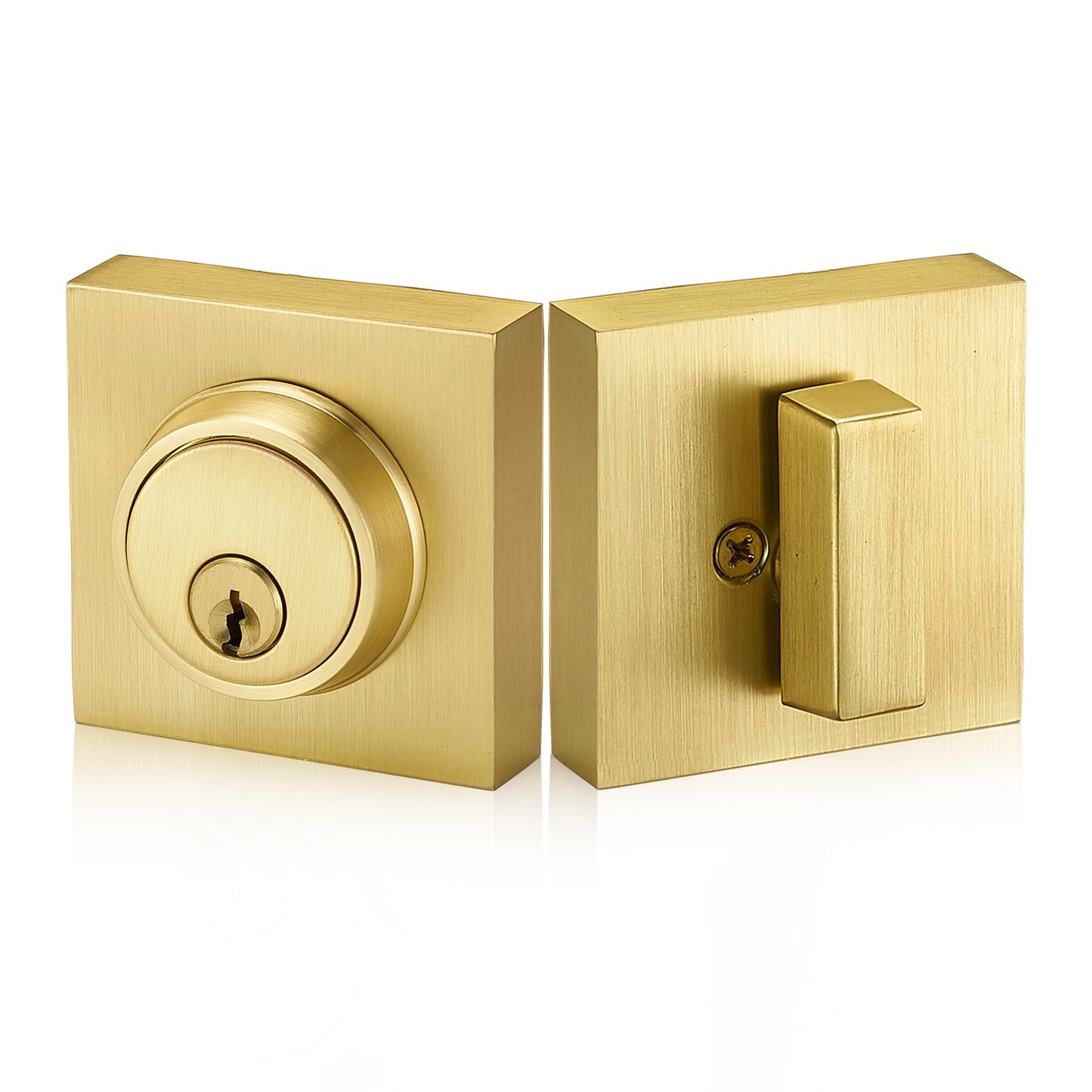 Single Cylinder Deadbolt Lock - Gold Satin Brass Square for Front Door with 3 Keys Modern Heavy Duty High Security Lock (Deadbolt, Satin Brass)