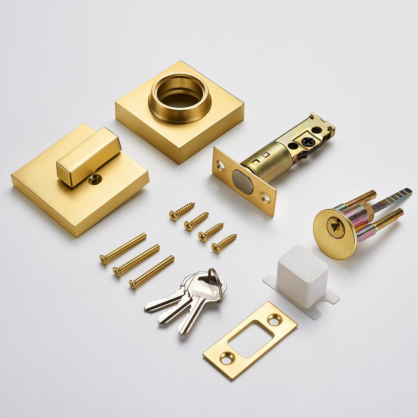 Single Cylinder Deadbolt Lock - Gold Satin Brass Square for Front Door with 3 Keys Modern Heavy Duty High Security Lock (Deadbolt, Satin Brass)